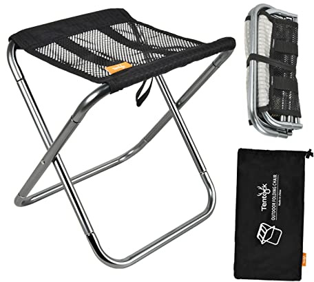 Tentock Sgabelli Portatili da Campeggio Mini Sedia Pieghevole, Sgabello da Campeggio All'aperto in Alluminio Sgabelli da Pesca per Picnic Escursionismo Viaggiare (nero)