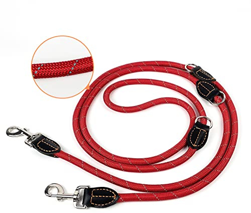 Trhillsbrad Guinzaglio per cani 3m x 14mm, guinzaglio regolabile per cani di taglia medio grande, guinzaglio doppio multifunzionale, robusto, Rosso