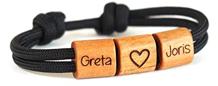 myGreta Männer Gravur Holzarmband, Familienarmband, Name der Kinder, Datum,Segeltau, Holzschmuck