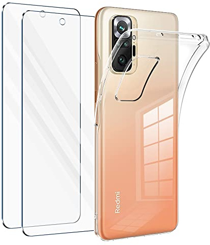 Vauki Funda para Xiaomi Redmi Note 10 Pro 4G con 2 Protector de Pantalla,Carcasa Silicona Transparente Suave y Cristal Templado,Ultra Fina TPU Antigolpes Case Cover para Redmi Note 10 Pro 4G 6.67