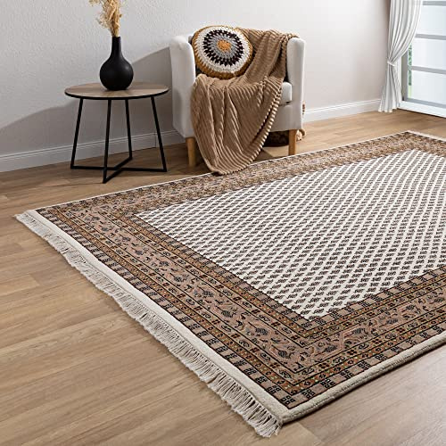 Steffensmeier Orientteppich Mir fein | Beste Schurwolle | Orientalisch | Beige, Handgeknüpft, Größe: 75x250 cm
