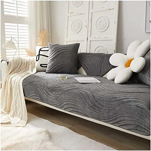 LINGKY Sofa/Couch überzug/überwurf, Sofaschoner rutschfest, Super Weicher Samt Sofabezug für Sofa L Form/U Form/Ecksofa 3/2/1 Sitzer, Sofaschutz Hund Kratzschutz Katze (Grau,110x180cm)