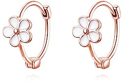 Reffeer 925 Sterling Silber Gänseblümchen-Creolen für Damen, kleine Huggie-Ohrringe, Blumen-Ohrringe, Creolen