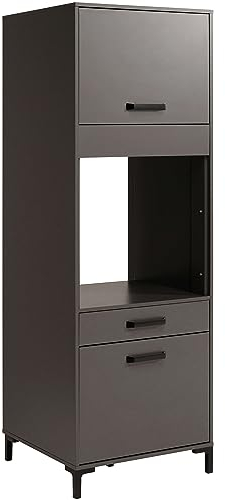 Miroytengo Columna de Horno de Cocina Smoke Estilo Industrial en Color Gris con 1 Cajón y 2 Puertas 63x188x60 cm