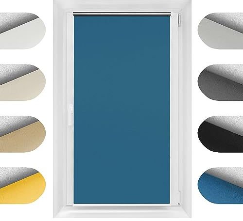 Birrke® Thermorollo ohne Bohren/mit Bohren 2in1 70x150 cm - Verdunklungsrollo für Hitzeschutz und Sonnenschutz - Fenster Verdunkelungsrollo - Einfache Montage Dunkelblau