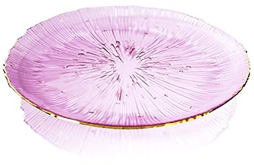 soulnioi Glass Crystal Fruit Plate, Clear Serving Plate, Gold Inlay Dinner Plate Multipurpose Tray Snack Candy Decorative Plate for Home Wedding Party - Pink