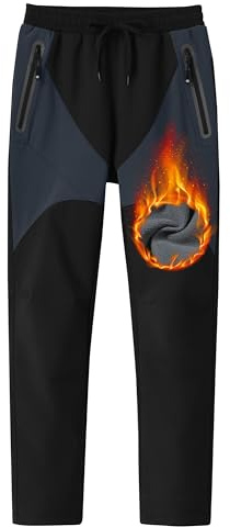 MoFiz Kids Waterproof Snow Ski Pants Boys Patchwork Warm Winter Fleece Lined Hiking Pants Girls Insulated Snowboard Pants with Zip Pockets Black and Grey Medium