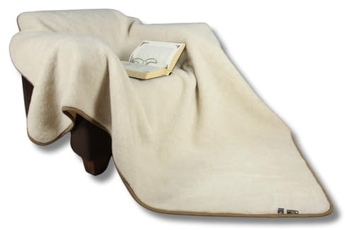 Perfect Wool Wolldecke aus Schafwolle – Handgefertigter – Kuscheldecke flauschig - 450 g/m² – Sofadecke - Flauschige Decke für Herbst & Winter – Beige - 240/200cm