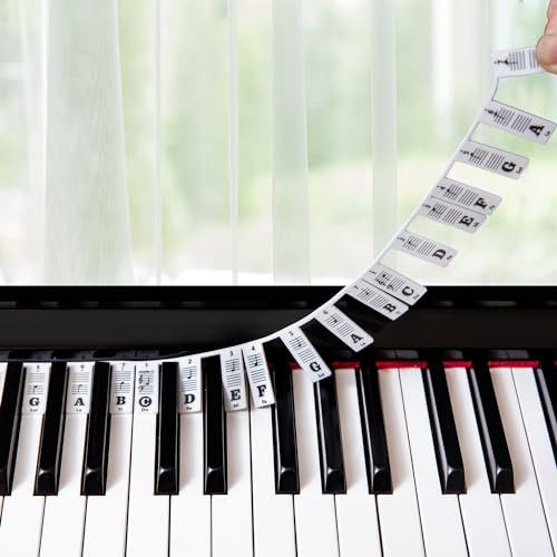 Guía de Notas de Piano Para Principiantes, Etiquetas de Notas de Teclado de Piano Extraíbles Para Todas Las Teclas 88/61, Sin Necesidad De Pegatinas, Reutilizables, Hechas De Silicona (Negro)