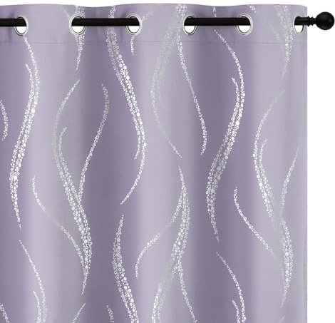 Yakamok Room Darkening Curtains 72 Inches Long 2 Panels for Living Room Thermal Insulated Blackout Drapes with Dots Silver for Bedroom, Grommet Top (62W x 72L Inch, Set of 2, Lilac