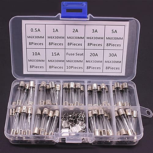 PAKMEZ 100/72 Stück Auto Flinke Glassicherungen Auto Glasrohr Sicherungen 0.2-20A 0.5-30A Sortiertes Kit for Auto Licht Inflator Staubsauger (Color : White)