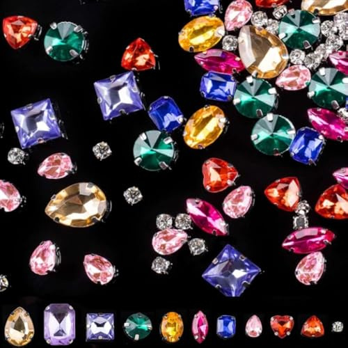 210 Strass da Cucire Colorati Cristalli Decorativi Varie Forme per Artigianato su Tessuti Termoadesivi Gemme Adatto per Decorazione Fai da Te di Abiti, Borse e Scarpe