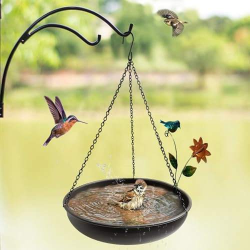 WANGIRO Hängende Vogeltränke für den Außenbereich, Metall, 29,1 cm, Vogelfutterstation, dunkle Curry-Vogeltränke, Schüssel für Garten, Hof und Terrasse