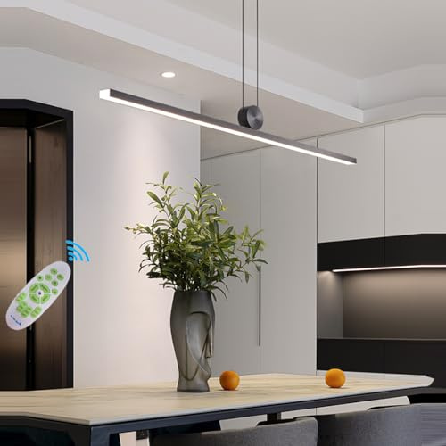 Esszimmerlampe Hängelampe Esstisch LED Pendelleuchte Dimmbar Hoehenverstellbar Linear Designer Küchenlampe Modern Schwarz Hängend Lampe Für Couchtisch Büro Wohnzimmer Deckenleuchte (L120CM)
