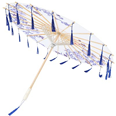 Ölpapier-Regenschirm, Blumendekor, chinesischer Seidenschirm, Hochzeitsschirm, Regenschirm, chinesischer Seidenschirm, Papierschirmgriff, dekorativer chinesischer Regenschirm, japanisches China, Vinta