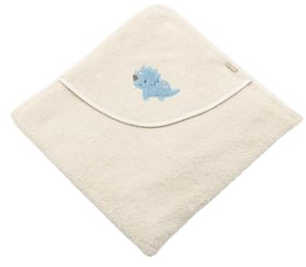 Sterntaler Kapuzenbadetuch 80x80 cm Dino Rexi - Badetuch mit Applikation auf der Kapuze - Babybadetuch aus saugfähiger Baumwolle, beige