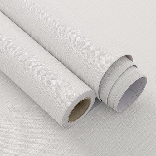 FUKU MON Grasscloth Stofftapete, 61 x 1000,8 cm, Beige-Grau, strukturiertes dickes Leinen, klassisches, neutrales Grasgewebe, Kontaktpapier für Wände, Schränke, Schlafzimmer, Arbeitsplatten, Kamine