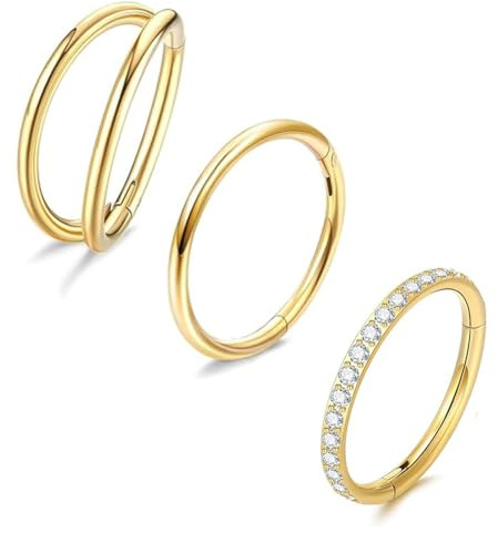Aucuu Piercing Nez Anneaux, 3PCS 16G 1.2mm 316L Acier Chirurgical Anneau Nez avec CZ à Cliquet, Hypoallergénique Boucle d'Oreille, Piercing nez Hoop Anneaux pour Les Lèvres Tragus Anneau de Nez