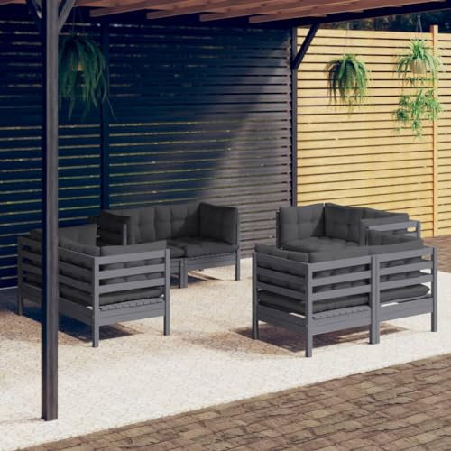 KATERYY 8-TLG. Garten-Lounge-Set mit Anthrazit Kissen Kiefernholz,Graue GartenLounge aus Kiefernholz | Gemütliches LoungeSet für Garten und Terrasse | Optimal für Entspannung und Geselligkeit