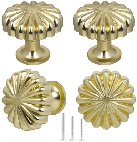 ShipeeKin 4X Gold Drawer Knobs Gold Kitchen Cabinet Knobs Pumpkin Shape | Aluminium Alloy Door Knob 30mm Single Hole Closet Cupboard Knob Hardware