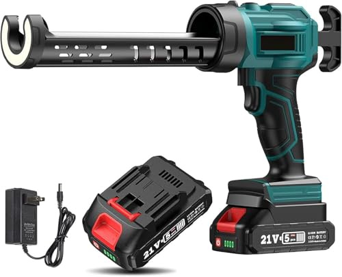 Akku-Kartuschenpresse 21V, Elektrische Kartuschenpistole mit 2,0Ah Akku, 4 Einstellbare Geschwindigkeiten, 300ML Kartuschenpistolen mit LED-Licht, Leichtes Klebepistolen zum Füllen, Abdichten