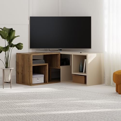 HOCUS PICUS Moderne Eck- und Flach-TV-Einheit, vielseitiges Design, TV-Tisch bis zu 109 cm, freie Kombination, Media-Entertainment-Center, Büro, Lagerregal für Wohnzimmer (dunkle Eiche-Optik,