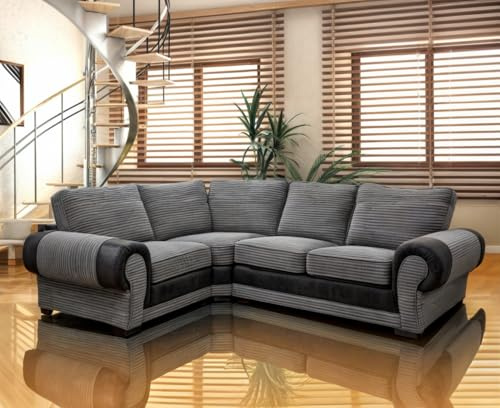 Tango Kingsize Jumbo Cord Sofa Range – Luxurious Living Room Furniture with Deep Seating L Shape Sofas, Left Corner Sofas (GREY/BLACK, Corner Left)