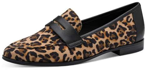 Marco Tozzi Mocassins pour Femme sans Talon en Cuir Plat, Leo Cognac, 37 EU