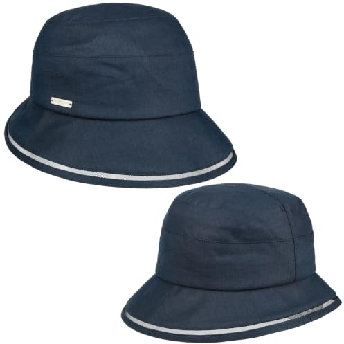 Seeberger Roseta Stoffhut Sonnenhut Damenhut Glockenhut Gartenhut Leinenhut Baumwollhut Damen/Herren - mit Futter Frühling-Sommer Frühjahr Sommer - One Size dunkelblau