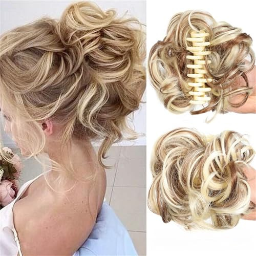 Bun Extension Clips for Women, Messy Bun Hair Pieces Detachable Claw Clip Wavy Curly, Synthetic Chignon Tousled Updo with Tendrils Hair (A-10,One Size)