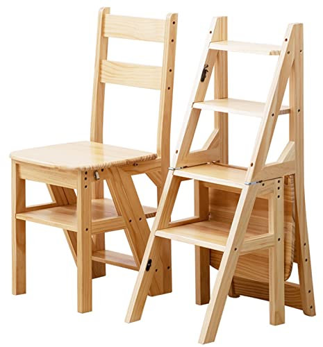 Solid Wood Folding Library Ladder Chair Foldable 4-Step Stool Display Stand 4-Step Climb Step Step Ladders Flower Stand Step Chair Dual Purpose Stepladders