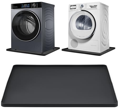 Washing Machine Drip Pan, 27 x 27 Inch Washer Drain Pan, Prevent Water Leakage and Protect Floor, Non-Slip & Anti-Vibration Silicone Mat with Raised Edge, Multi-function Soft Foldable Waterproof Mat