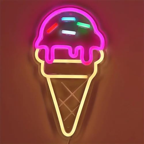 Eiscreme-Neonschild zur Wanddekoration, eiscremeförmiges LED-Neonlicht, buntes, USB-betriebenes Leuchtschild für Restaurants, Dessertläden, Süßwarenläden, Cafés, Getränkebars, Süßwarenbarfenster