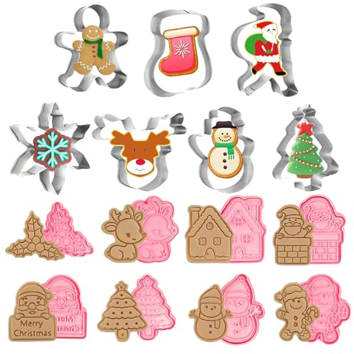 15 Stück Ausstechformen Weihnachten, 3D Keksausstecher Weihnachten, Wiederverwendbare Plätzchen Ausstecher Weihnachten, Waschbare Plätzchenausstecher für Kekse Kuchen Pralinen