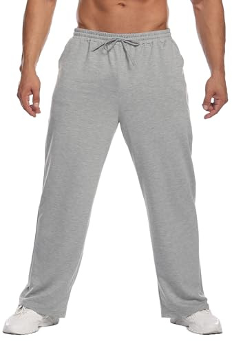 PINSPARK Pantalon De Jogging Long Homme en Coton Jambe Large Lounge | Respirant, Léger Et Doux, Décontracté Quotidien Fitness Entraînement, Taille Élastique Avec Cordon De Serrage Et De Poches