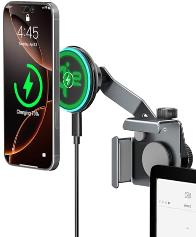 CloudValley Qi2 15W Wireless Charger Phone Mount for Tesla Model Y/3, 【Extendable Metal Holder】Compatible with MagSafe iPhone, Strong Magnetic Adjustable Car Holder for Tesla Model 3/Y/S/X/Cybertruck