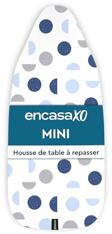 Encasa XO Housse Table à Repasser, Rembourrage 3mm 28x12 Lune Bleue | Cordon de Serrage | Résistant aux Brûlures & Chaleur | 100% Coton | Surface Lisse