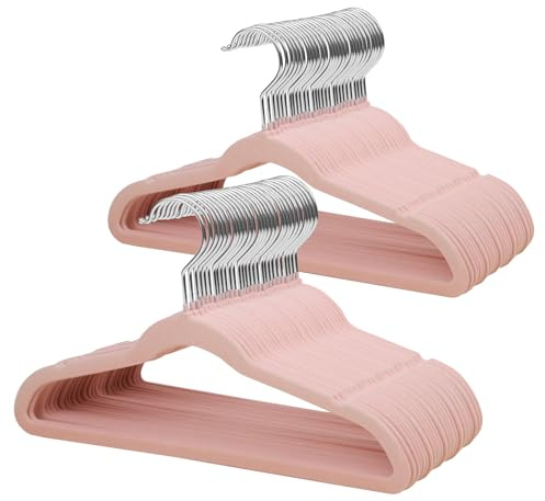 ManGotree 35 cm platzsparende Kinder-Kleiderbügel aus Samt 66 Stück Rosa | Ultradünne Kleinkind-Kleiderbügel mit 360° drehbarem Haken, rutschfeste Kinder-Kleiderbügel für Teenager-Kleidung