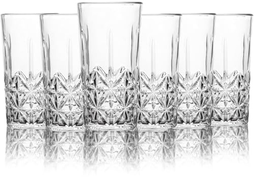 Henrrida Drinking Glasses Set of 6 High Clear Glasses Drinking for Gin, Whiskey, Vodka, Rum Glass Glassware 278 Ml is Dishwasher Safe (Lingge)
