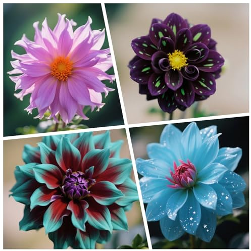 CUIKWA Bulbi Dalia Super Collezione - rosso/bianco/rosa/viola/giallo Dalia Bulbi Misti - Piante di Dalia con Fiori per Giardino e Vasi (non Artificiale)-4bulbi-G