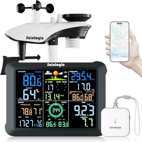 Sainlogic SA9Plus Inteligente Estación Meteorológica WiFi: Sensor Inalámbrico Interior/Exterior, 24/7 por Weatherseed® AI, UV, Alertas y Exportación de Datos 2Años