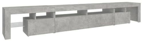 Eleganz TV Lowboard 260 cm Breite - TV-Schrank mit LED-Beleuchtung, TV-Stand in Beton Grau, Fernseherschank mit Stauraum für TV Aus robustem Holzwerkstoff