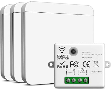 Funk-Lichtschalter 230V Set, Funk-Sender-Sicherheitsschalter und Empfänger-Controller, wasserdichter Wandschalter Für Licht Wechselschaltung bis 1500 Watt, steuern Sie Ihre Lampe bis zu 200 m fern