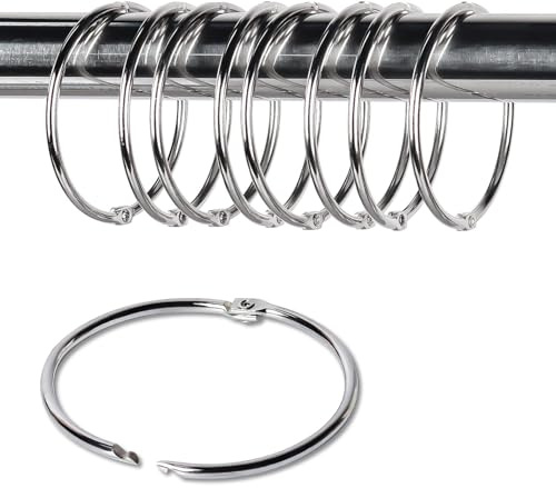 YOGAZEN 20 Stück Vorhangringe Metall, 32mm Gardinenringe zum Öffnen, Duschvorhang Ringe, Vorhang Hängend Ringe für Duschvorhänge und Gardinenstangen Buchringe, für Schlafzimmer, Badezimmer (Silber)
