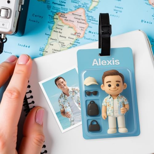 Personalisierte Kofferanhänger mit Foto & Name, 2D Cartoon Character Gepäckanhänger, Reisezubehör Tags mit Namensschild & Adressschild, PVC Reiseetikett für Koffer & Rucksäcke