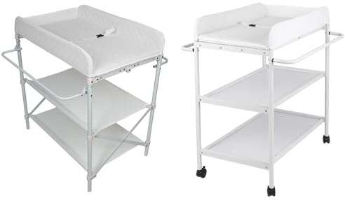 Table à Langer Multifonctionnelle Blanche avec Boucle de Sécurité, Matelas à Langer Amovible, Roulettes Pivotantes Silencieuses et Étagère de Rangement à Plusieurs Niveaux，84 X 72 X 90 cm (Blanc)