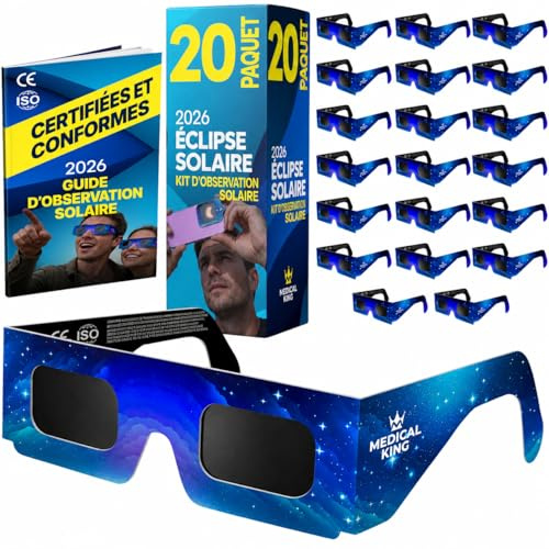 Lunettes Eclipse Solaire 2026 – Lot de 2/12/20 Paires Premium avec 2 Filtres Solaires pour Smartphone, Lunettes Eclipse Solaire ISO 12312-2,CE, Protection des Yeux pour l'Observation du Soleil