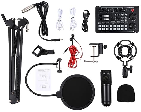 Kit microfono a sospensione professionale con scheda audio dal vivo a condensatore staffa braccio microfono Shock Mount Pop parabrezza per registrazione in studio Broadcasting