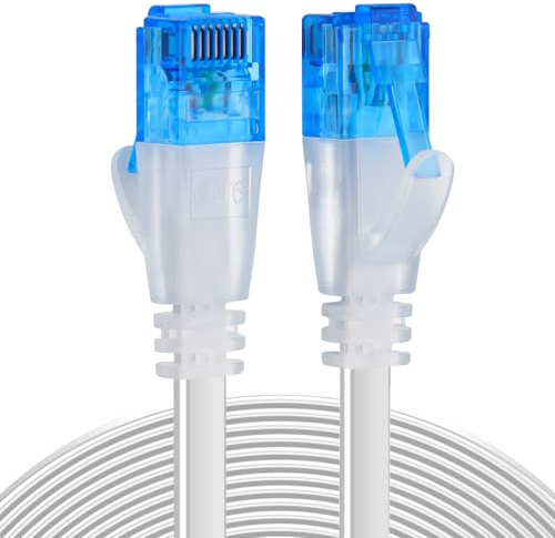 Ercielook Ethernet Cable 100 ft High Speed, Cat 6 Flat Network Cable with Rj45 Connectors, Long LAN Cable with Clips - White 30 M
