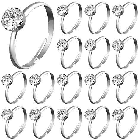 Whaline 36 Packs Diamond Engagement Rings Adjustable Bridal Shower Game Rings for Wedding Table Decorations Party Supply Favor Accents Cupcake Toppers